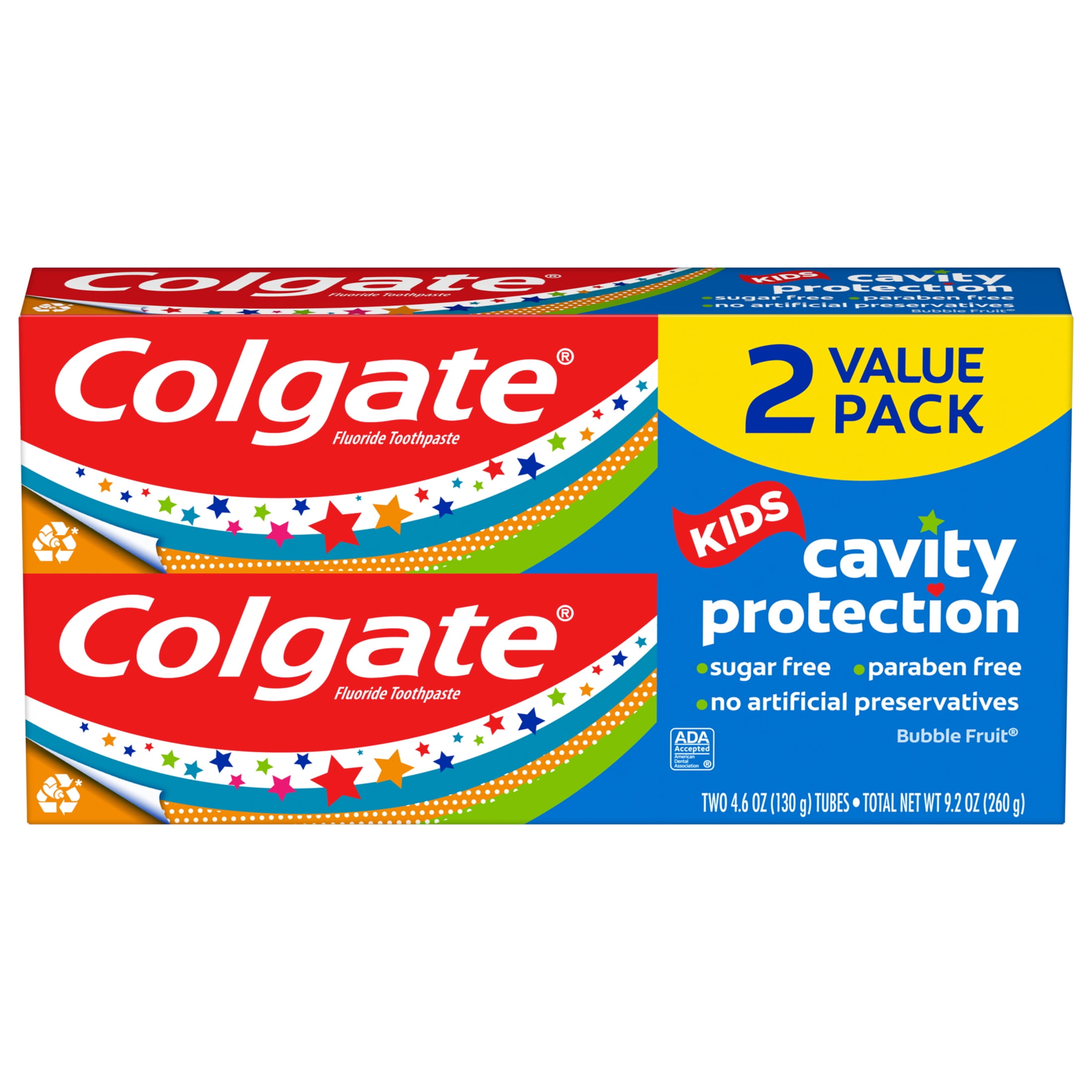 Colgate Kids Cavity Protection Toothpaste with Fluoride, Mild Bubble Fruit, 4.6 oz, 2 Pack