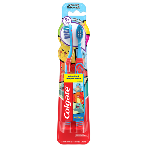 Colgate Kids Extra Soft Toothbrush, Pokemon Design, Ages 5+ 2 Pack