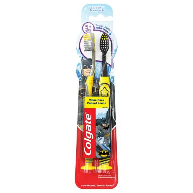 Colgate Kids Extra Soft Toothbrush with Suction Cup, Twin Pack - Batman