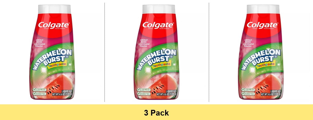 Colgate Kids Fluoride Toothpaste Gel, Watermelon Burst, 4.6 oz - 3 Pack