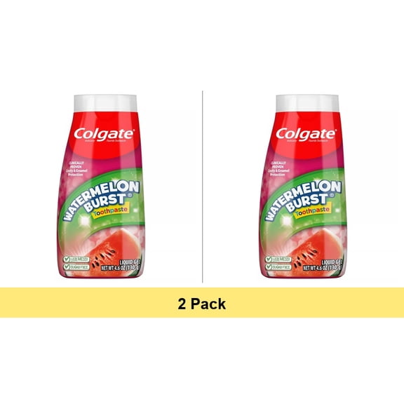 Colgate Kids Fluoride Toothpaste Gel, Watermelon Burst, 4.6 oz Tube - 2 Pack