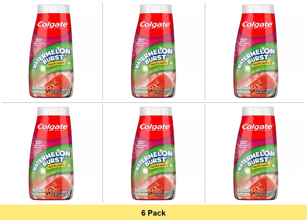 Colgate Kids Fluoride Toothpaste Gel, Watermelon Burst, 4.6 oz Tube - 6 Pack