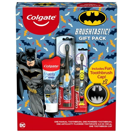 Colgate Kids Toothbrush Gift Set, Includes Batman Toothbrush, Kids Toothpaste, and Kids Battery Toothbrush for Ages 3 and Up