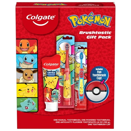 Colgate Kids Toothbrush Gift Set, Includes Pokemon Toothbrush, Kids Toothpaste, and Kids Battery Toothbrush for Ages 3 and Up