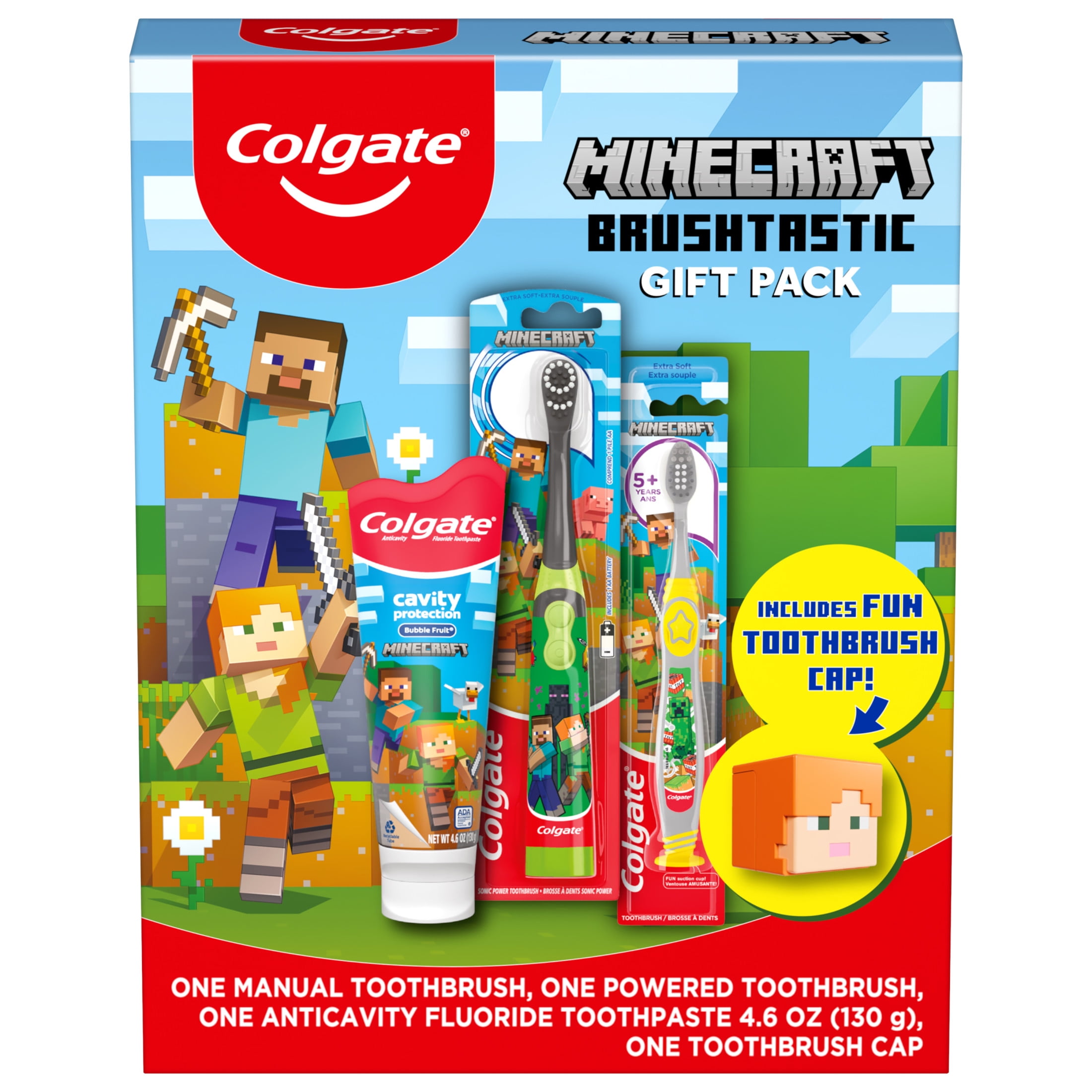 Colgate Kids Toothbrush Set with Toothpaste, Minecraft Gift Set, Mint