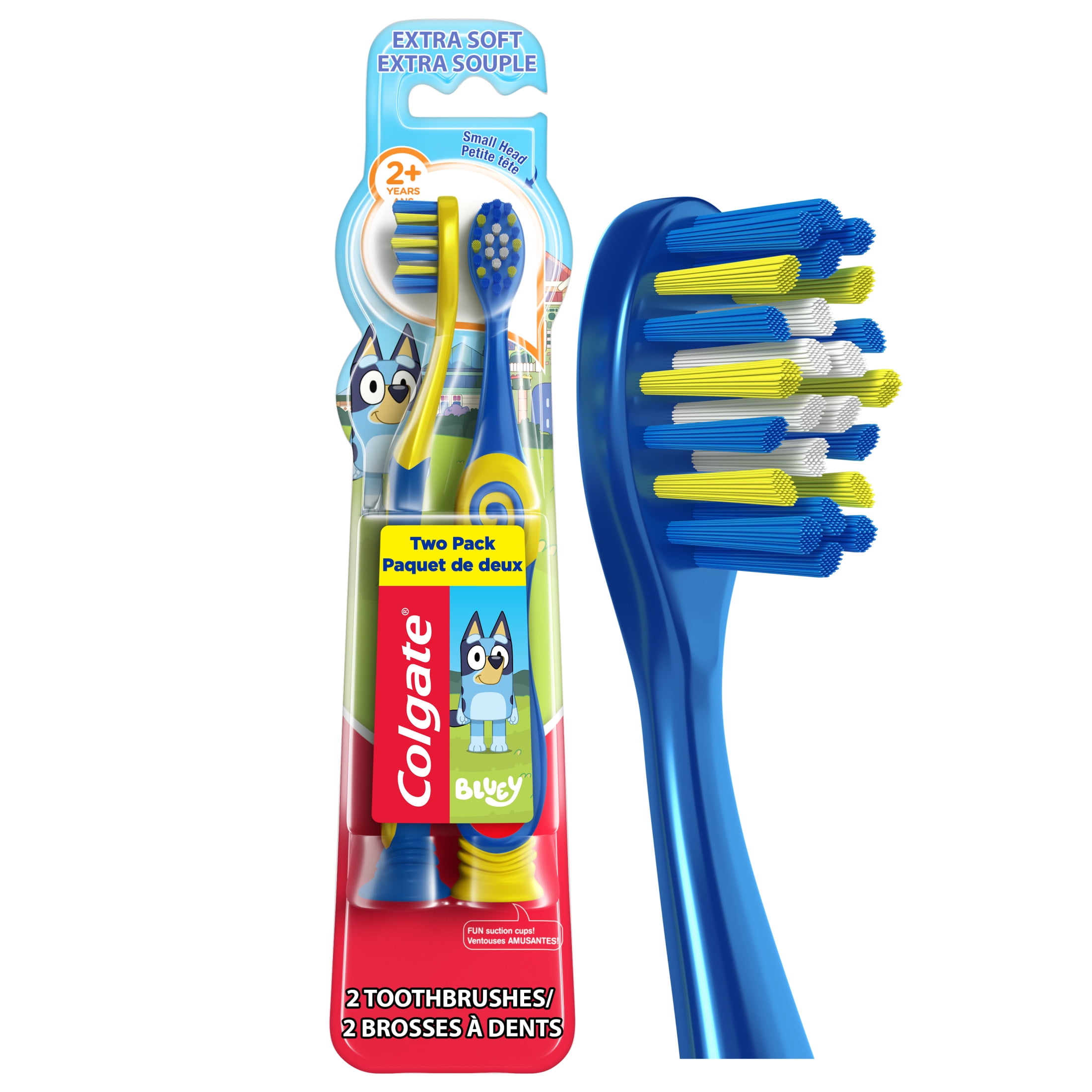 Colgate Kids Toothbrushes and Suction Cup, Extra Soft, Bluey, 2 Pack