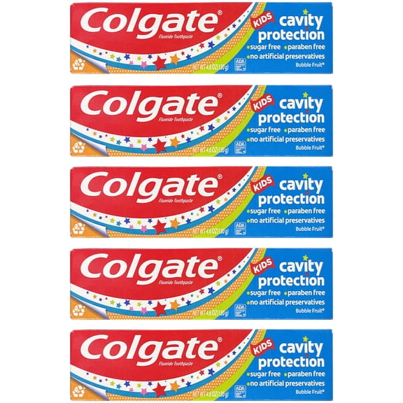 Colgate Kids Toothpaste Cavity Protection with Fluoride, Bubble Fruit Flavor, 4.6 oz, 5 Pack