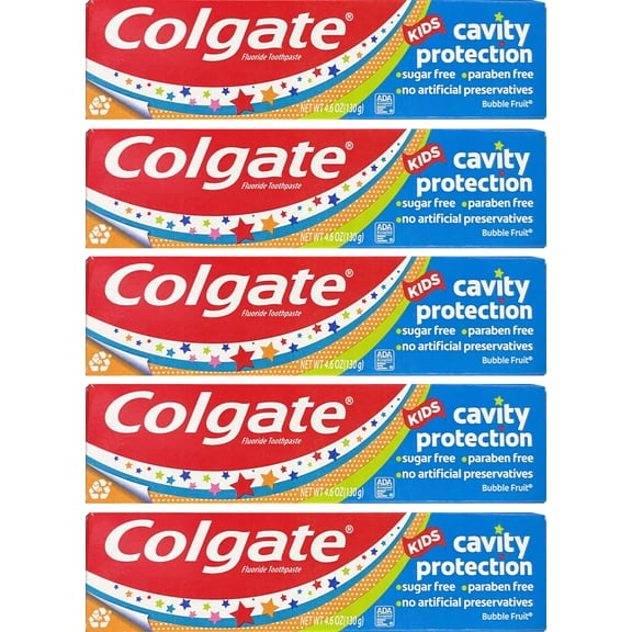Colgate Kids Toothpaste Cavity Protection with Fluoride, Bubble Fruit Flavor, 4.6 oz, 5 Pack