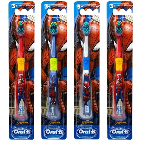Oral-B Marvel Spider-Man Toothbrush, 3+ YRS, Extra Soft (Colors & Characters Very) - Pack of 4