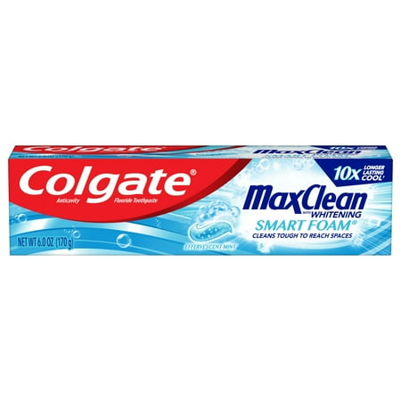 Colgate Max Clean with Whitening Foaming Toothpaste, Effervescent Mint - 6 ounce
