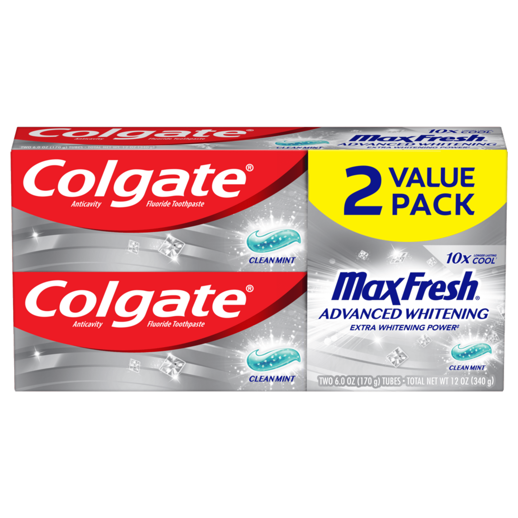 Colgate Max Fresh Advanced Whitening Toothpaste, Clean Mint, 6 oz 2pk