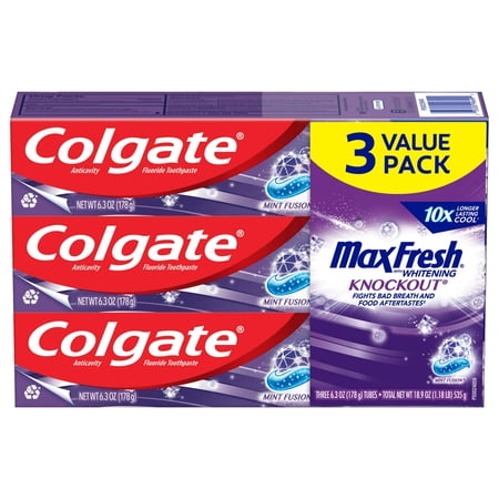 Colgate Max Fresh Knockout Toothpaste; Mint Fusion; 3 Pack; 6.3 oz Tubes