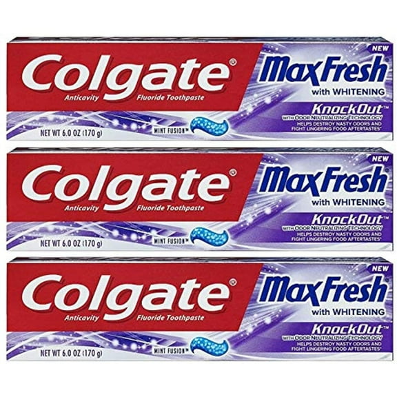 Colgate Max Fresh Toothpaste - Knockout - With Odor Neutralizing Technology - Net Wt. 6 Oz (170 G) Per Tube - Pack Of 3 Tubes