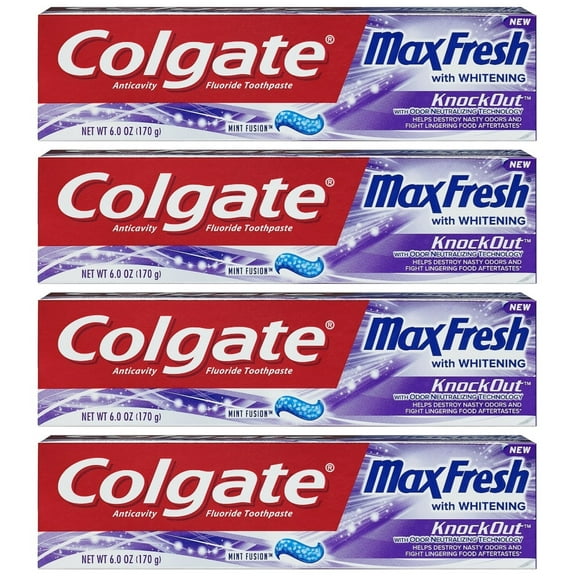 Colgate Max Fresh Toothpaste - KnockOut - With Odor Neutralizing Technology - Net Wt. 6 OZ (170 g) Per Tube - Pack of 4 Tubes C14
