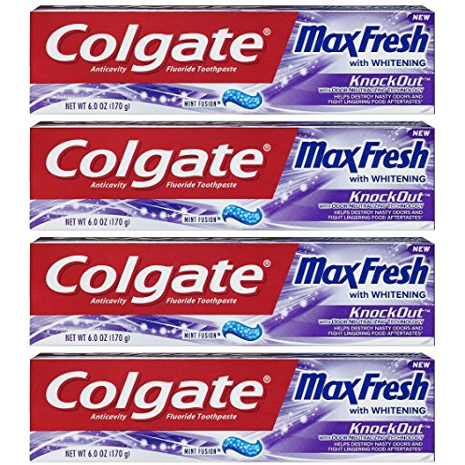 Colgate Max Fresh Toothpaste - Knockout - With Odor Neutralizing Technology - Net Wt. 6 Oz (170 G) Per Tube - Pack Of 4 Tubes