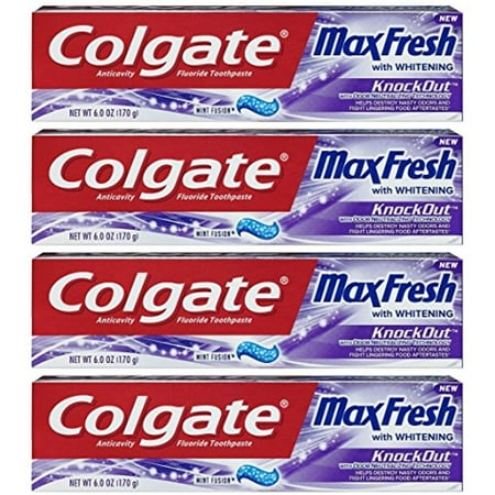 Colgate Max Fresh Toothpaste - Knockout - With Odor Neutralizing Technology - Net Wt. 6 Oz (170 G) Per Tube - Pack Of 4 Tubes