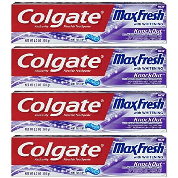 Colgate Max Fresh Toothpaste - Knockout - With Odor Neutralizing Technology - Net Wt. 6 Oz (170 G) Per Tube - Pack Of 4 Tubes