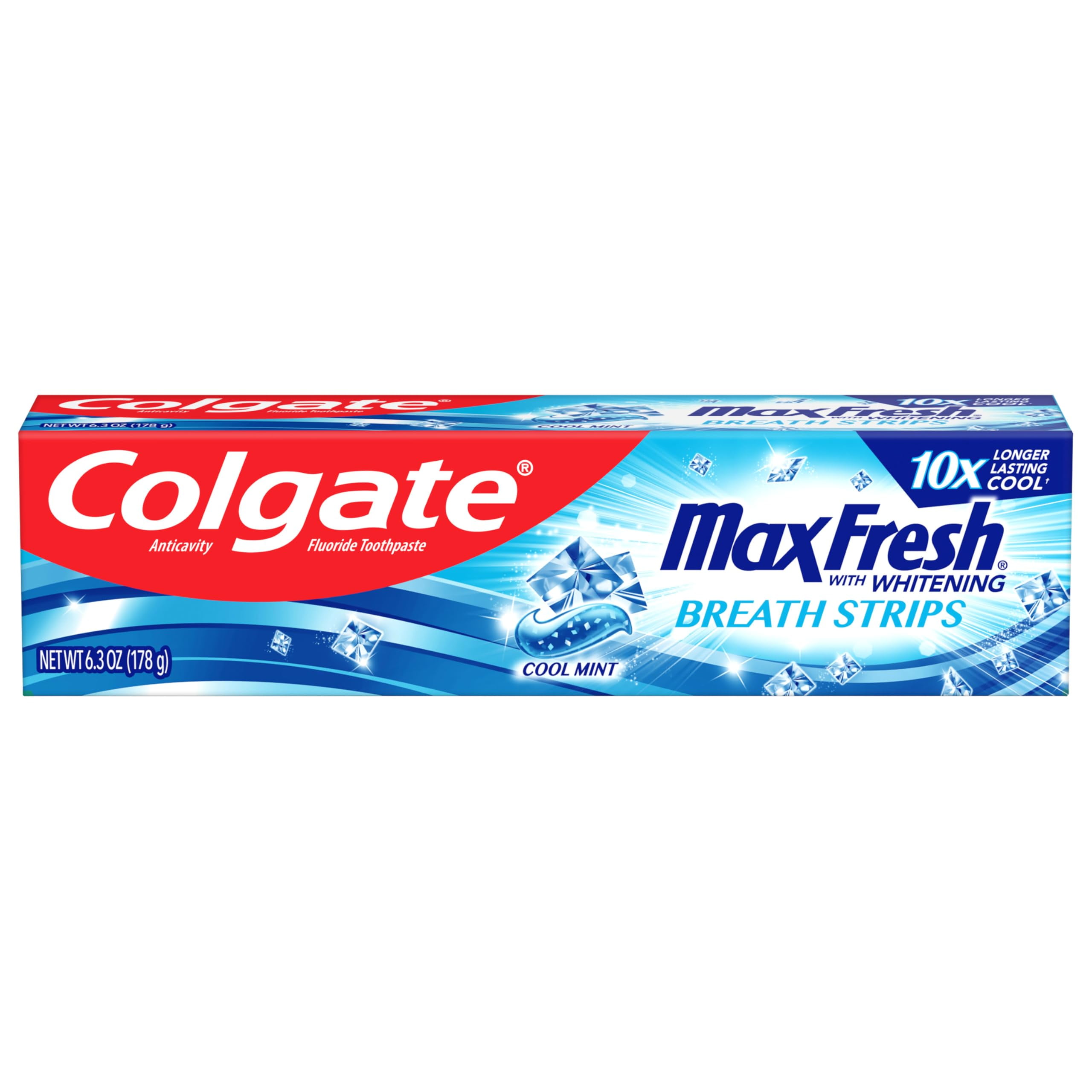 Colgate Max Fresh Toothpaste, Whitening Toothpaste With Mini Breath Strips, Cool Mint Toothpaste For Bad Breath, Helps Fight Cavities, Whitens Teeth, And Freshens Breath, 6.3 Oz Tube