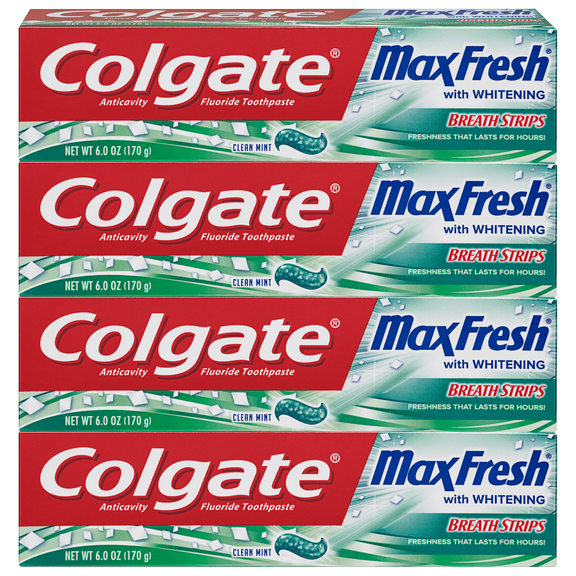 Colgate Max Fresh Toothpaste with Mini Breath Strips, Clean Mint - 6 ounce (4 Count)