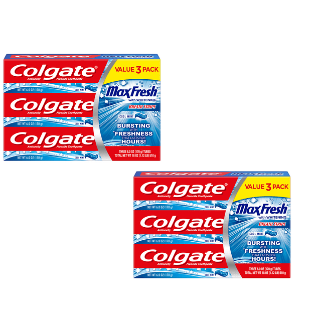 Colgate Max Fresh Toothpaste with Mini Breath Strips, Cool Mint - 6.0 Ounce (6 Pack)
