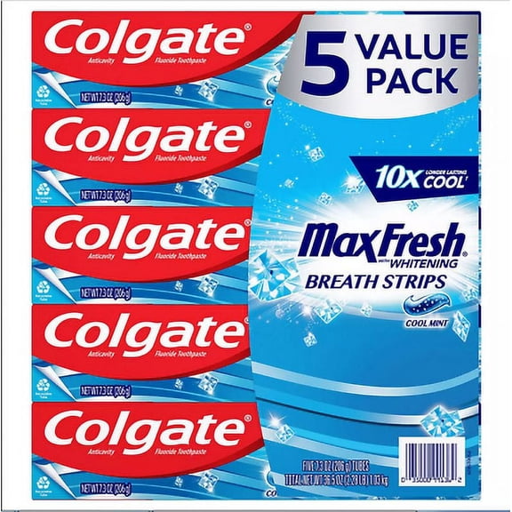 Colgate Max Fresh Toothpaste with Mini Breath Strips  Cool Mint (7.3 oz.  5 pk)