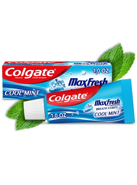Colgate Max Fresh Travel Size Toothpaste with Mini Breath Strips, Cool Mint - 1.0 Ounce