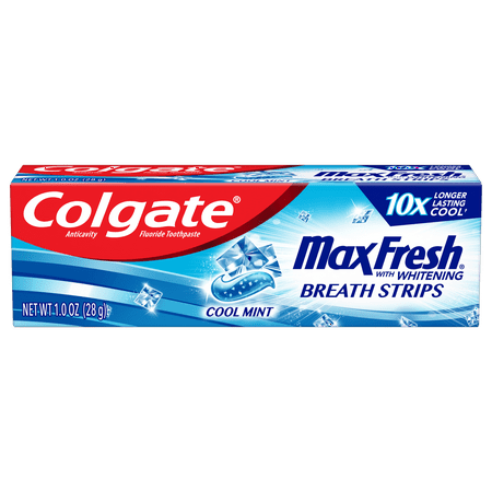 Colgate Max Fresh Travel Size Toothpaste with Mini Breath Strips, Cool Mint, 1.0 Oz