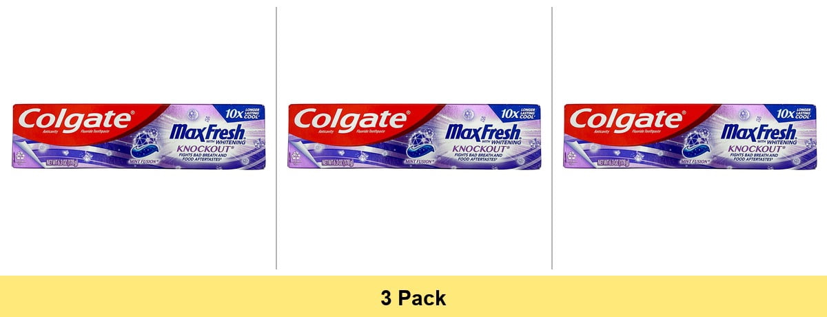 Colgate Max Fresh Whitening Gel Toothpaste, Knockout Mint, 6.3 Oz - 3 Pack