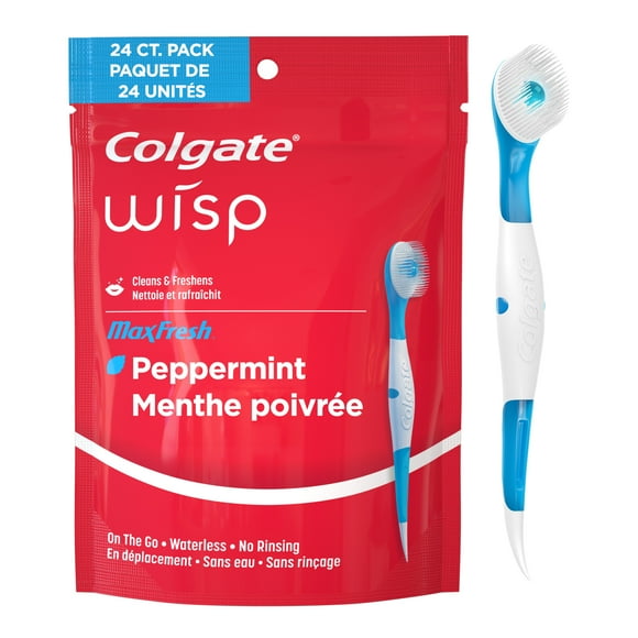 Colgate Max Fresh Wisp Disposable Mini Adult Manual Travel Toothbrushes, Peppermint, 24 Count