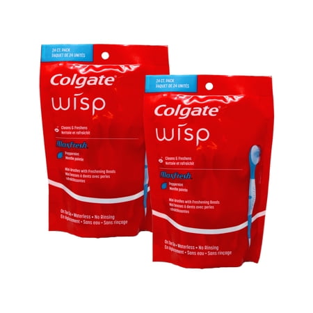 Colgate Max Fresh Wisp Disposable Mini Toothbrush, Peppermint - 24 Count, 2-Pack