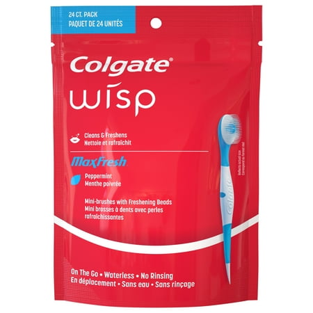 Colgate Max Fresh Wisp Disposable Mini Toothbrush, Peppermint, 24 Count