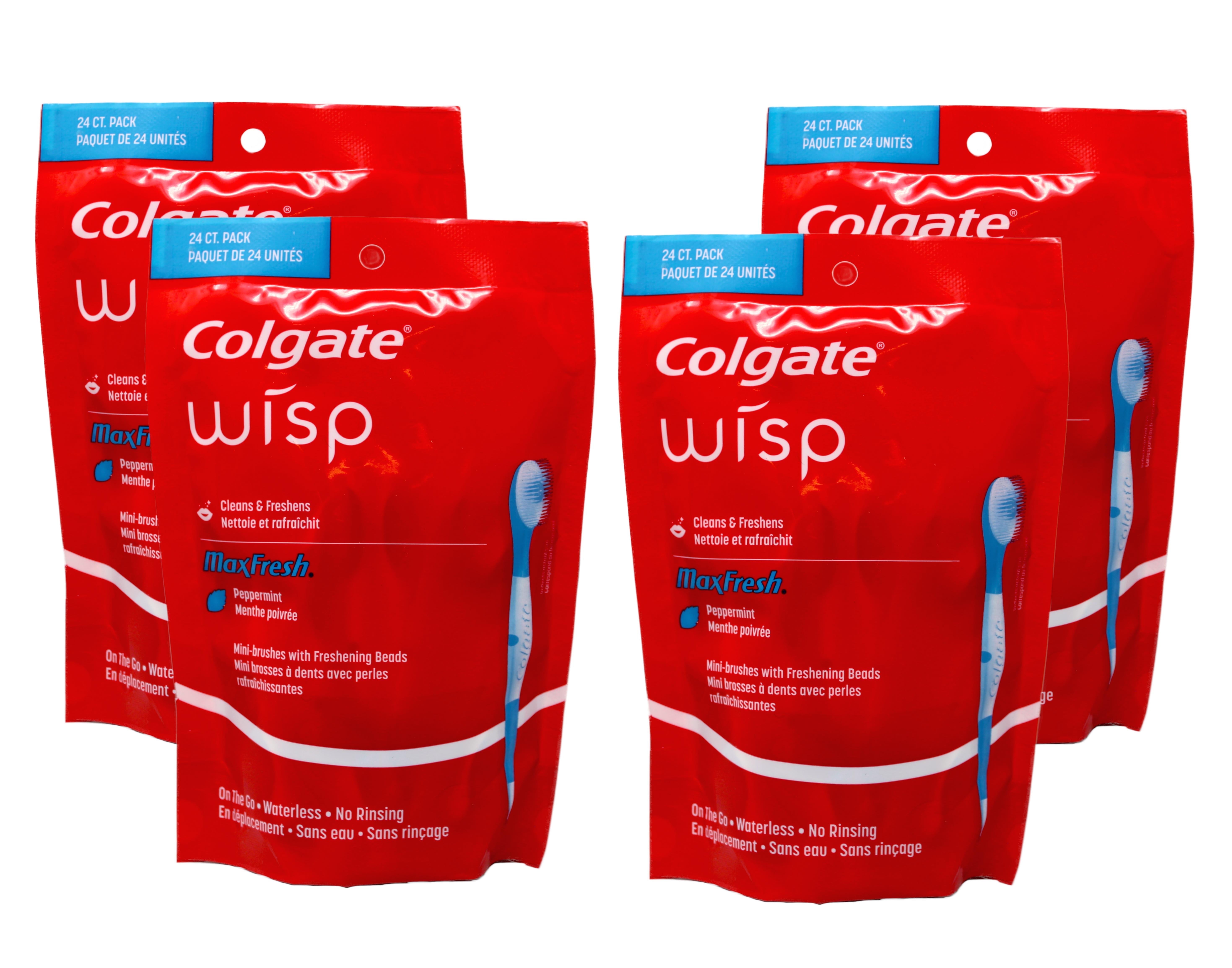 Colgate Max Fresh Wisp Disposable Mini Travel Toothbrushes, Peppermint, 24 Count, 4 Pack