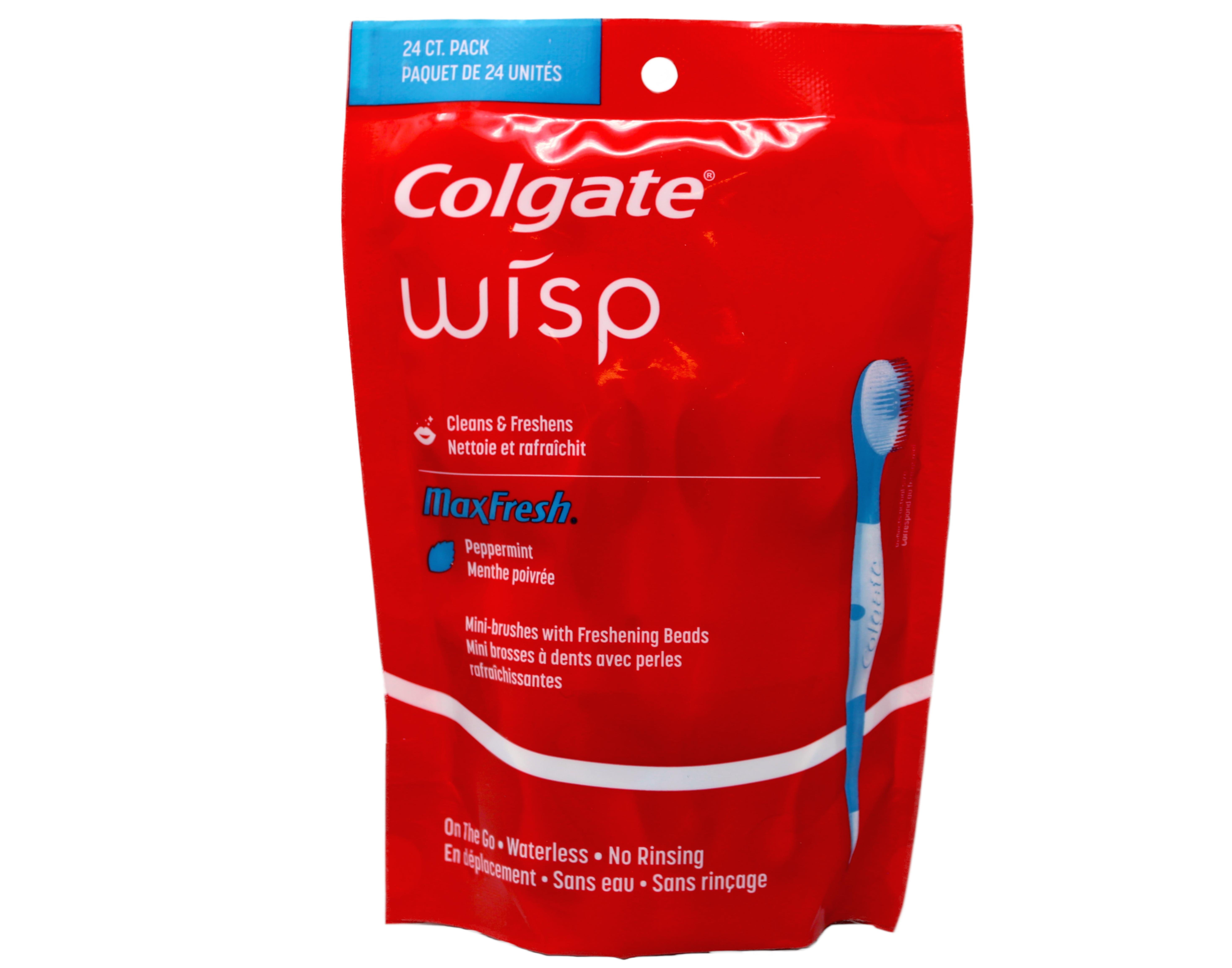Colgate Max Fresh Wisp Disposable Mini Travel Toothbrushes, Peppermint - 24 Count
