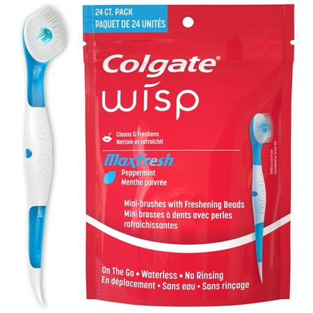 Colgate Max Fresh Wisp Disposable Mini Travel Toothbrushes, Peppermint - 24 Count