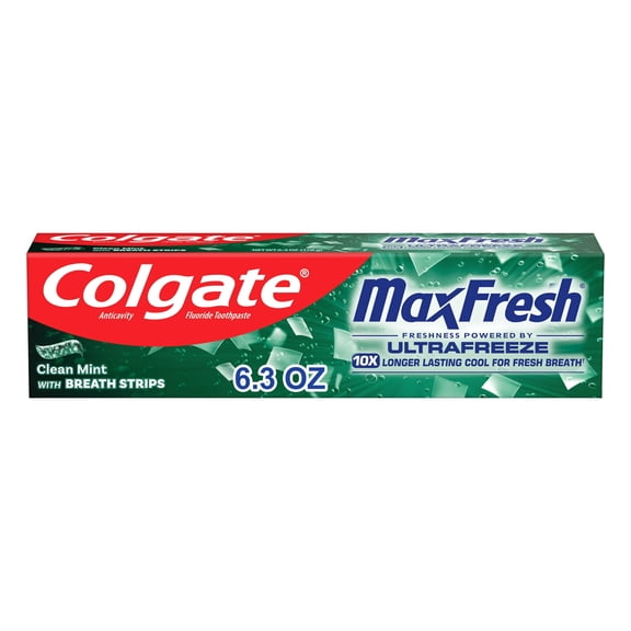 Colgate Max Fresh with Whitening Breath Strips Clean Mint Toothpaste 6.3 oz - 2 Pack