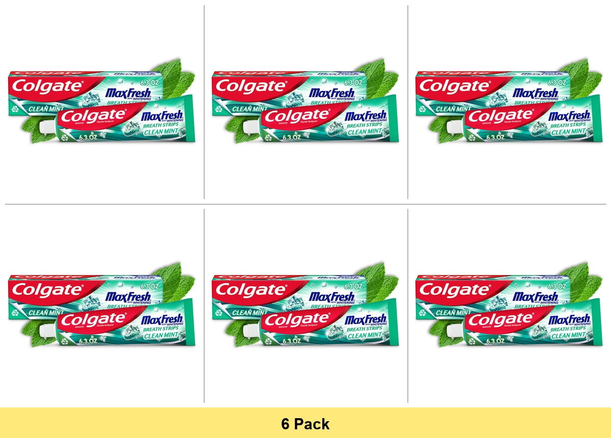 Colgate Max Fresh With Whitening Breath Strips Clean Mint Toothpaste 6.3 Oz - 6 Pack