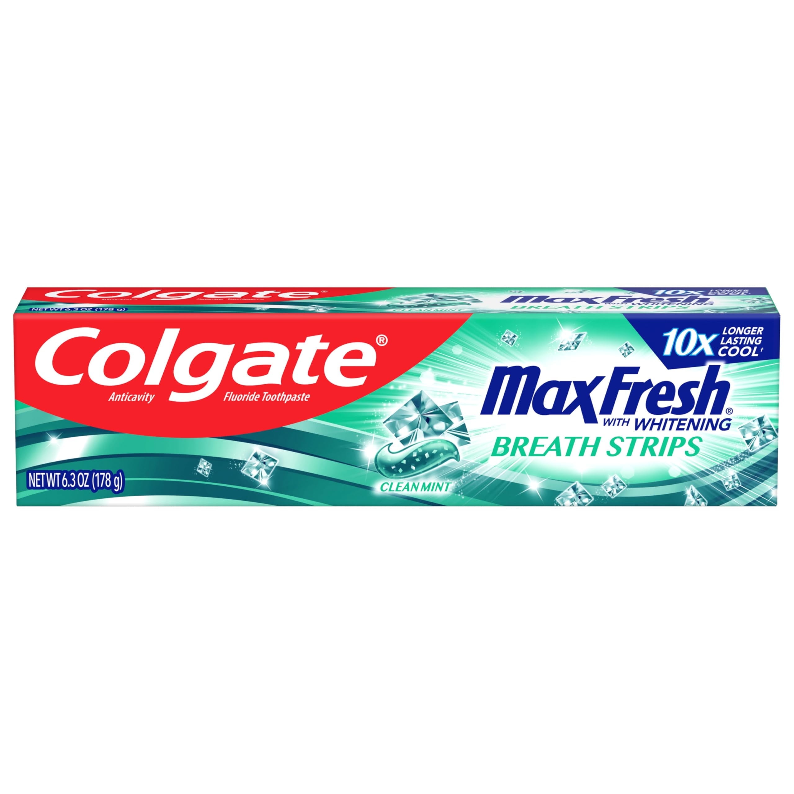 Colgate Max Fresh With Whitening Toothpaste With Mini Breath Strips, Clean Mint Toothpaste For Bad Breath, 6.3 Oz Tube Packaging May Vary