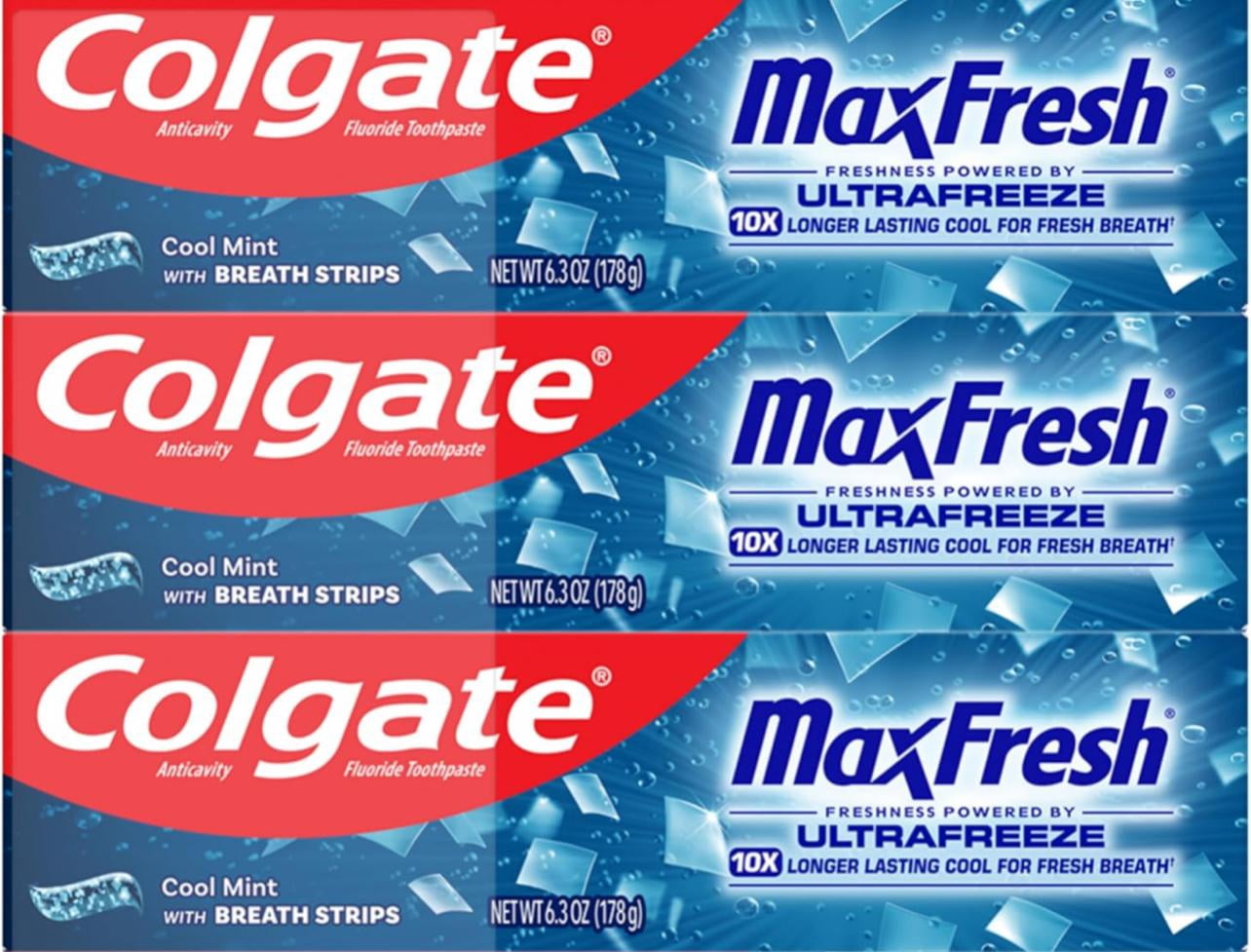 Colgate Max Fresh with Whitening Breath Strips, Cool Mint, 3-Pack 7.3 Ounces