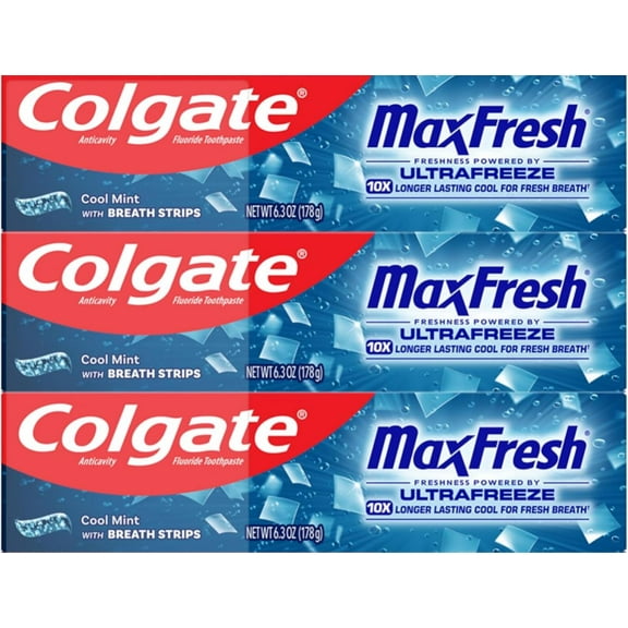 Colgate Max Fresh with Whitening Breath Strips, Cool Mint, 3-Pack 7.3 Ounces