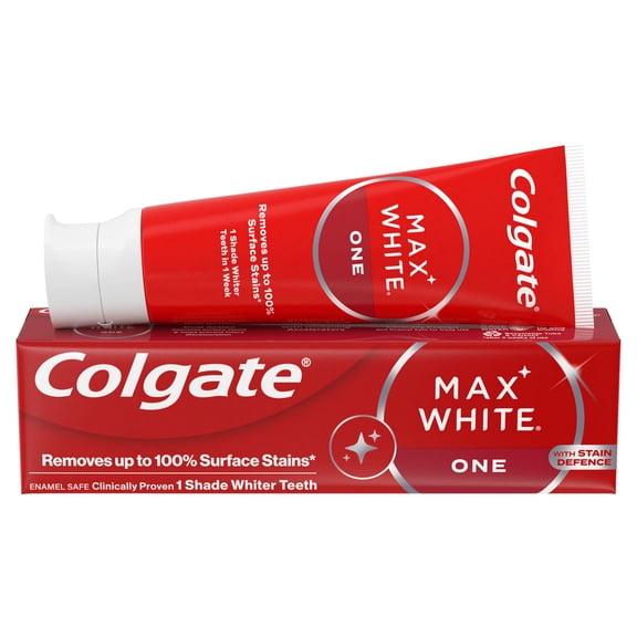 Colgate Max White One Teeth Whitening Toothpaste 75ml, Removes Up to 100% of Surface Stains, 1 Shade Whiter Teeth, Helps Prevent Future Discolouration, Enamel Safe for Daily Use