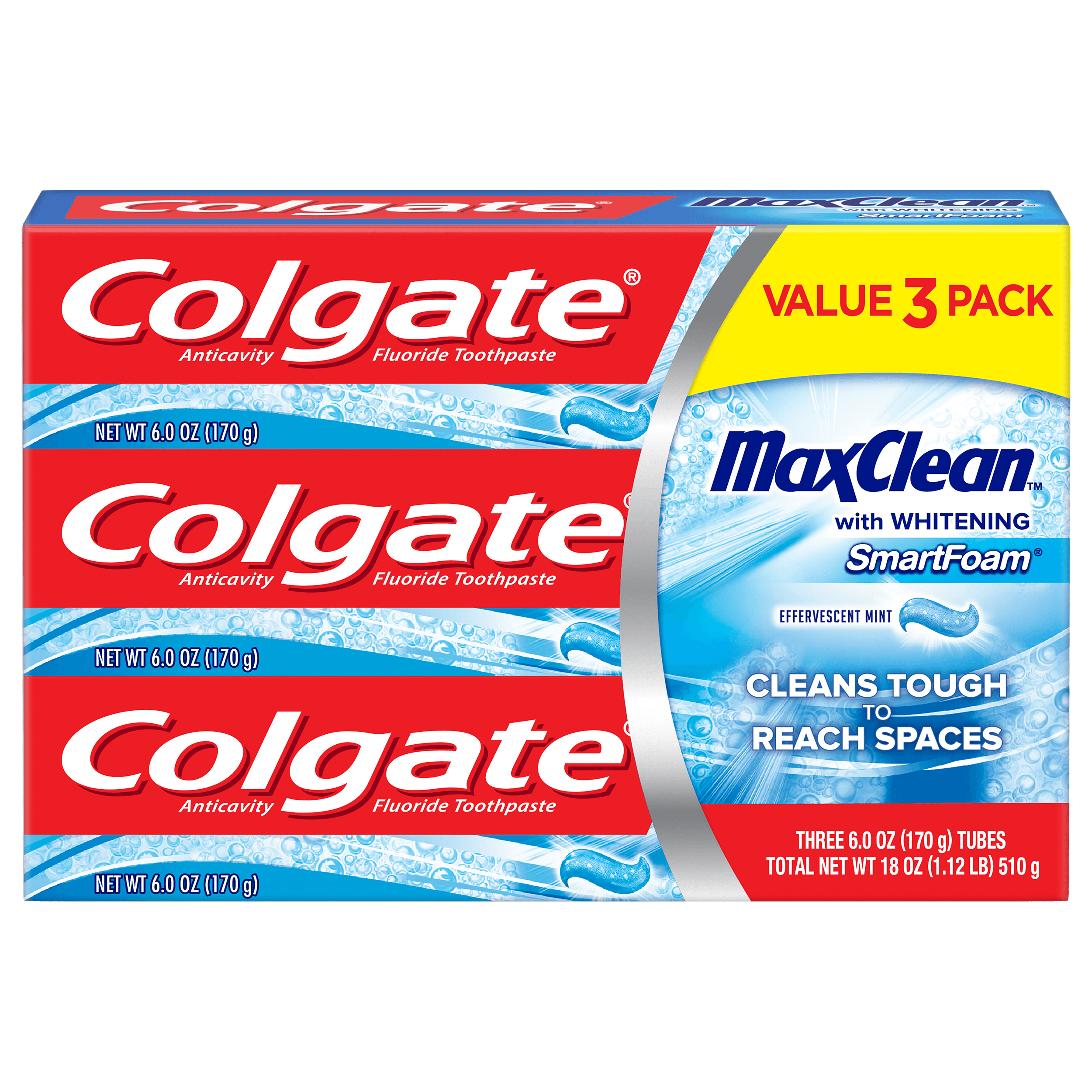 Colgate MaxClean SmartFoam Toothpaste Effervescent Mint - 6.0 Ounce (3 Pack) - image 1 of 12