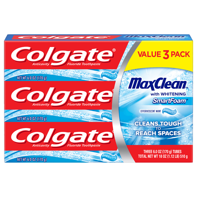 Colgate MaxClean SmartFoam Toothpaste Effervescent Mint - 6.0 Ounce (3 Pack)