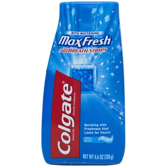 Colgate MaxFresh Fluoride Toothpaste with Mini Breath Strips, Whitening, Cool Mint 4.6 oz (Pack of 4)