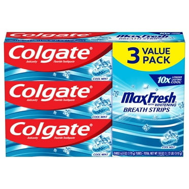 Colgate Max Fresh Toothpaste, Cool Mint, Mini Breath Strips, Clean, 6oz ...