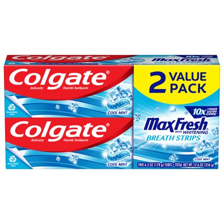 Colgate Maxfresh Whitening With Breath Strips Toothpaste Clean Mint 12.6 Ounce Total (2 Pack)