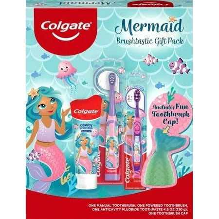 Colgate Mermaid Gift Set, 1 Powered Toothbrush, 1 Manual Toothbrush, and Toothpaste
