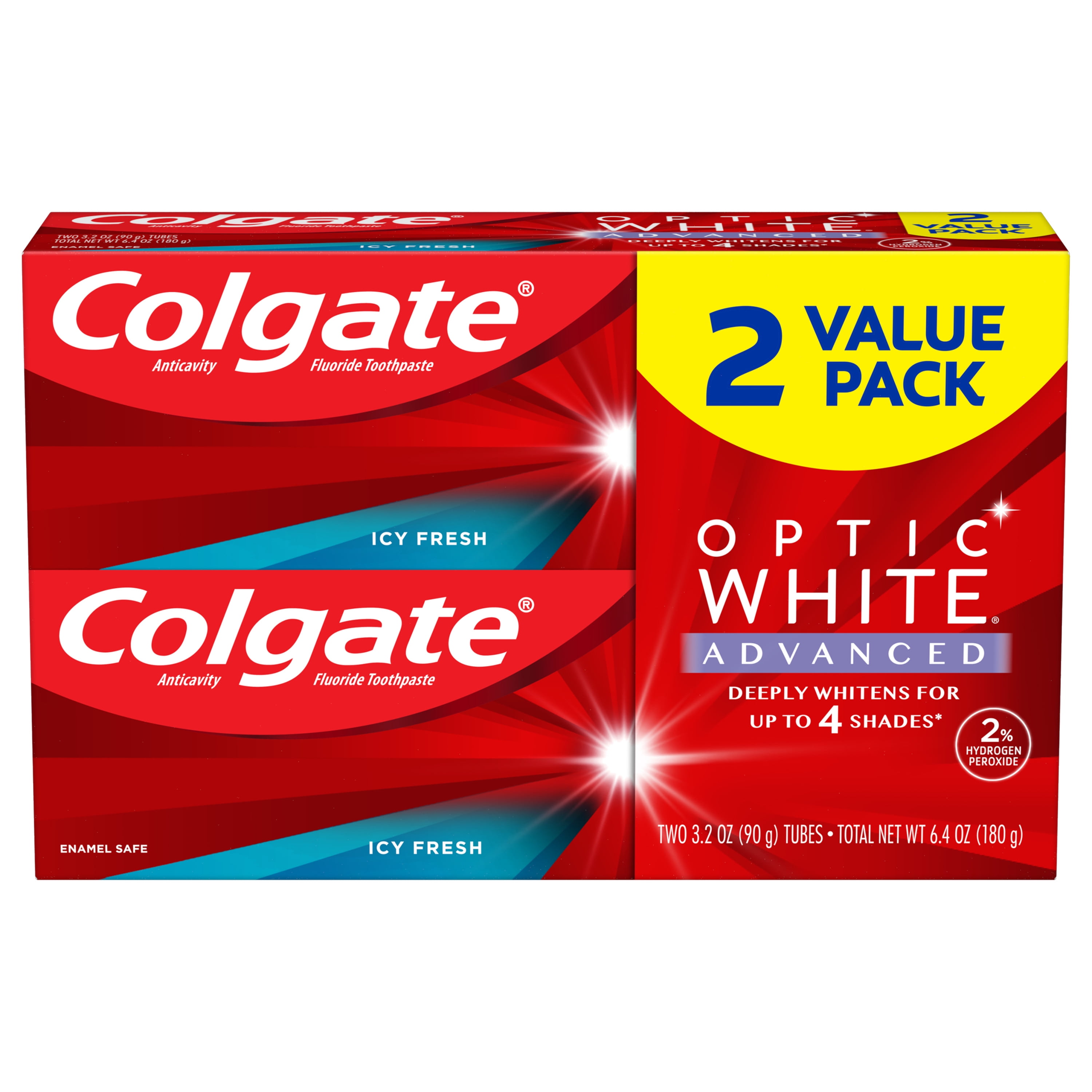 Colgate Optic White Advanced Hydrogen Peroxide Toothpaste, Icy Fresh, 2