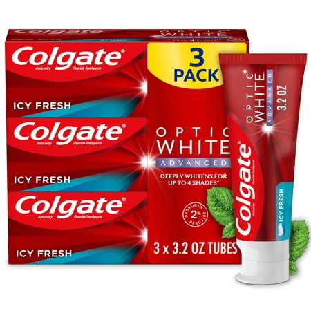 Colgate Optic White Advanced Hydrogen Peroxide Toothpaste, Icy Fresh, 3 Pack, 3.2 oz