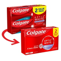 Colgate Optic White Advanced Hydrogen Peroxide Toothpaste, Sparkling White, 2 Pack, 3.2 oz