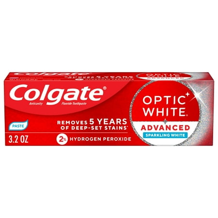 Colgate Optic White Advanced Toothpaste, Sparkling White, 3.2 OZ, Mint, 2% Hydrogen Peroxide